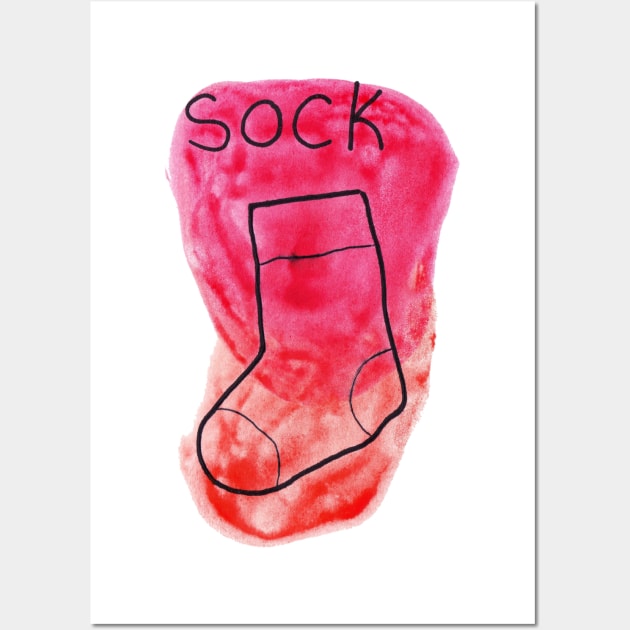 Red Watercolor Sock Wall Art by saradaboru